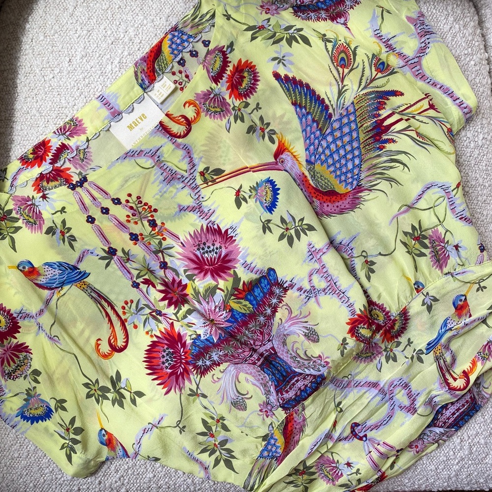 Anthropologie Maeve Garden 100% Silk Blouse Petite 00